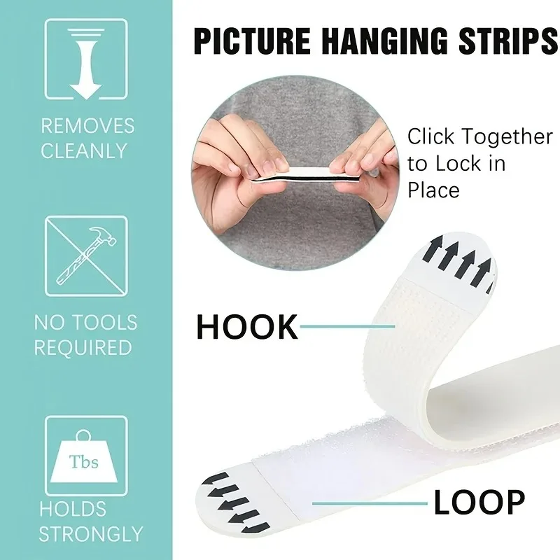 Picture Hanging Strip - 2026-48Pcs Bandes adhésives amovibles pour cadres